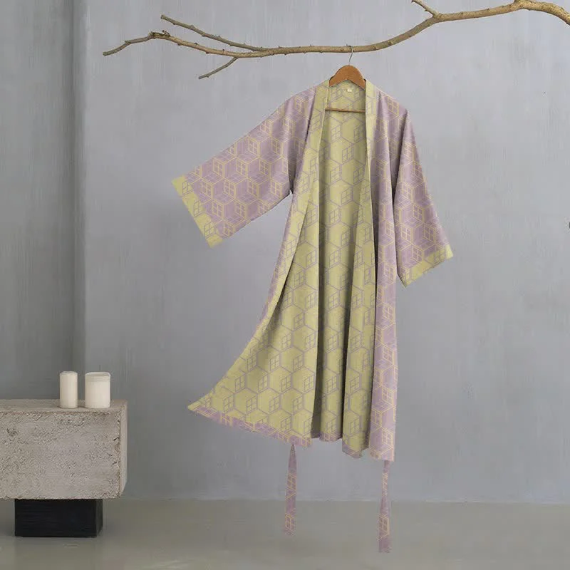 Smooth Ownkoti Geometric Hexagon Cotton Double Gauze Robe User-Friendly