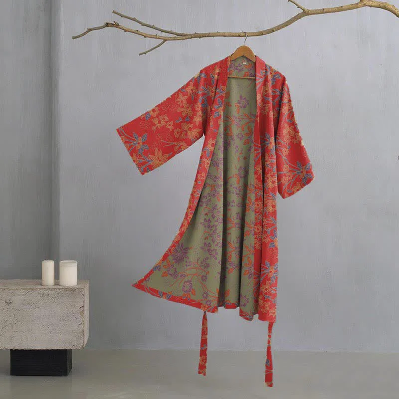 Elite Ownkoti Vintage Rustic Floral Cotton Jacquard Robe Fine Crafted