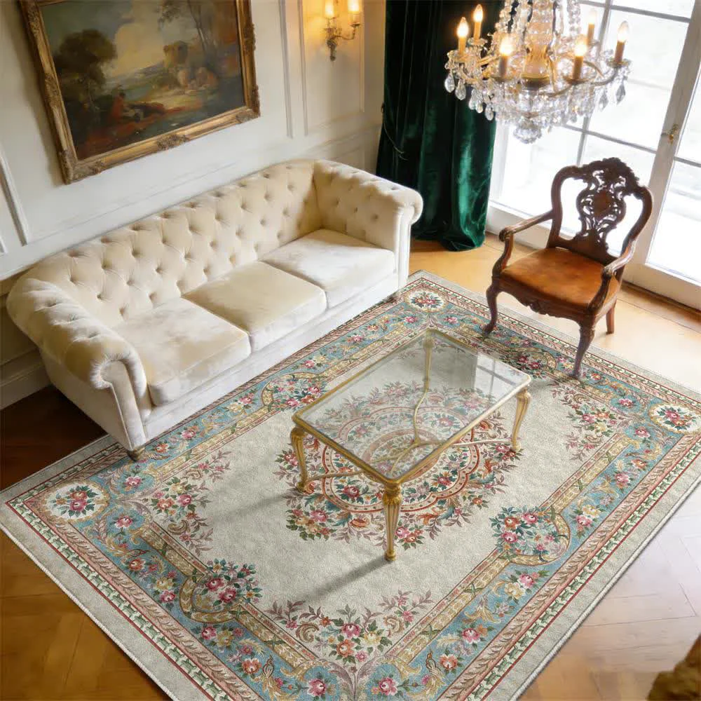 Sustainable Ownkoti French Chateau Elegant Floral Area Rug Secure