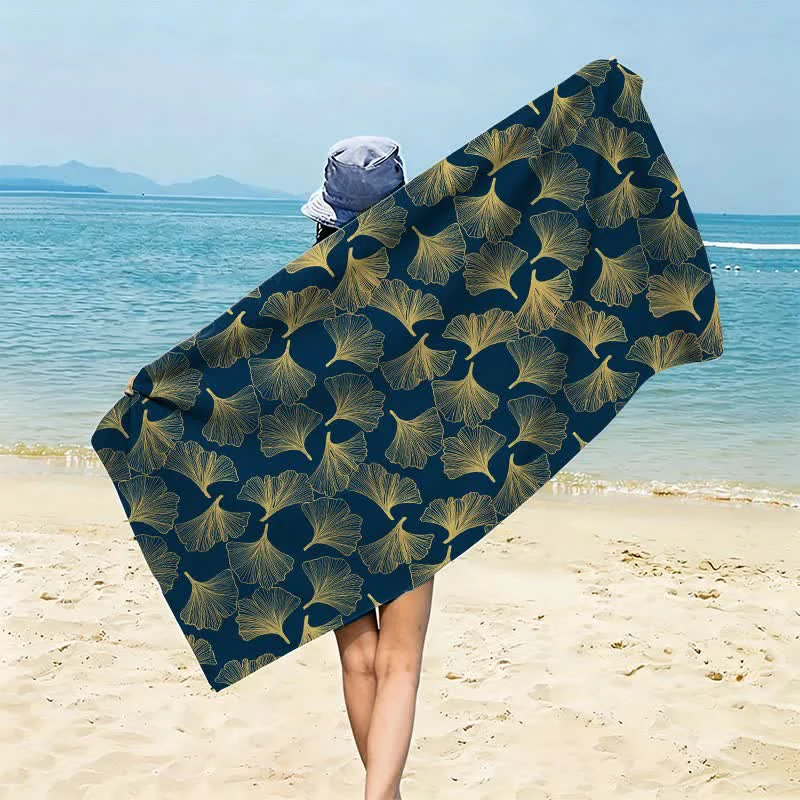 First-Class Ownkoti Artistic Line Art Ginkgo Beach Towel Green