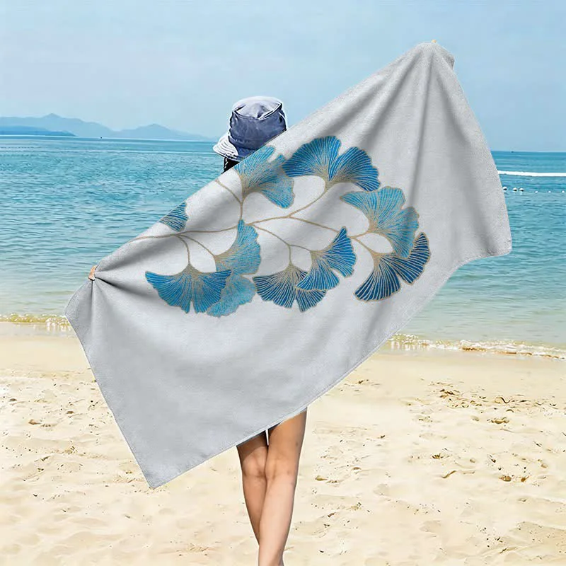 Lightweight Ownkoti Elegant Blue Ginkgo Leaf Beach Towel High-Quality
