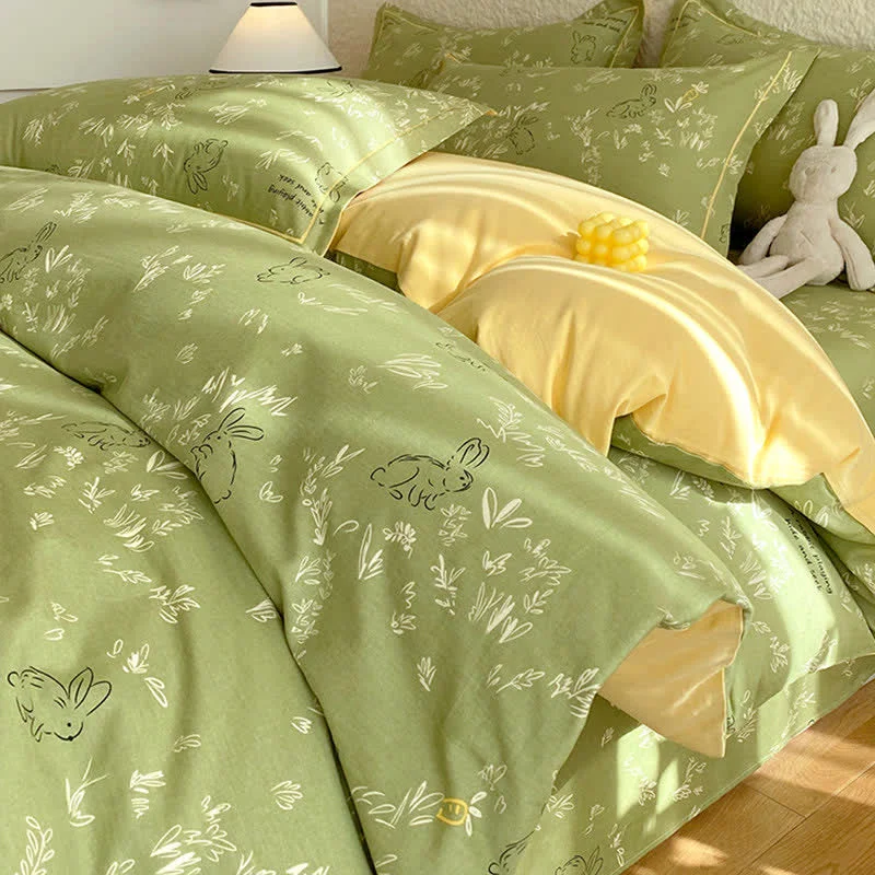 Advanced Ownkoti Bunny amp Leaf Brushed Cotton Bedding Set Minimalist