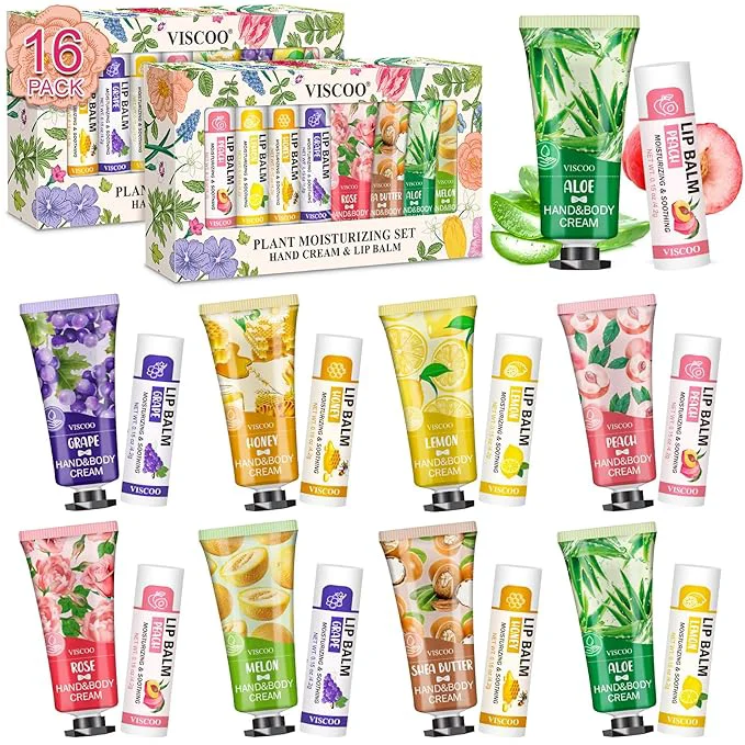 Professional VISCOO 16 Pack Bulk Lip Balm and Hand Cream Set Mothers Day Gifts Teacher Durable