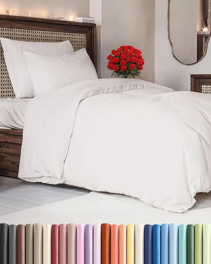 Elite Duvet Cover Twin Twin XL Size Set – Extra Soft Twin Twin XL Duvet Cover 68 quot x 90 quot with 1 Pillow Sham – Hotel Luxury Easy Care Fade w Zipper Closures amp Ties – Comfy amp Breathable Antique White First-Class