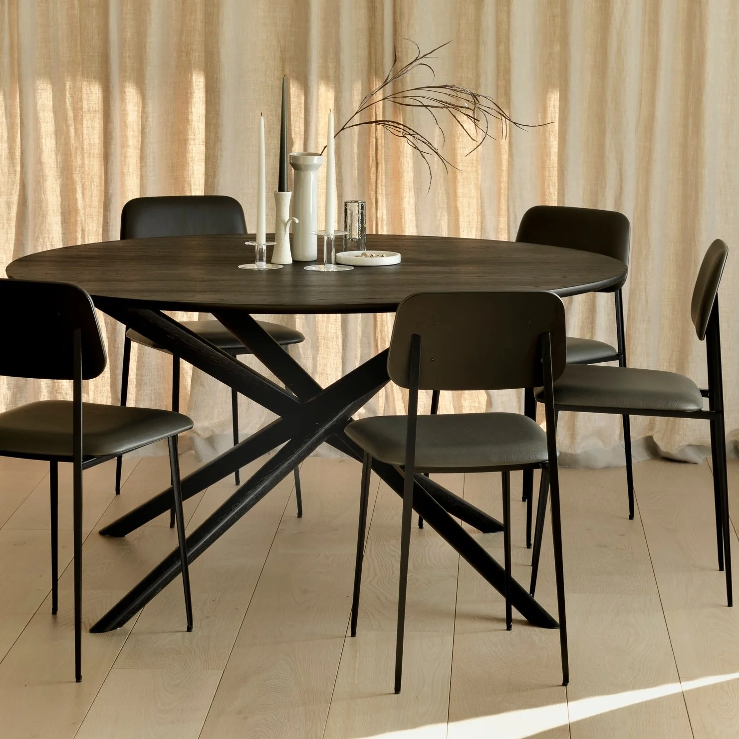 Next-Generation Mikado Solid Black Oak Dining Table Round Luxury