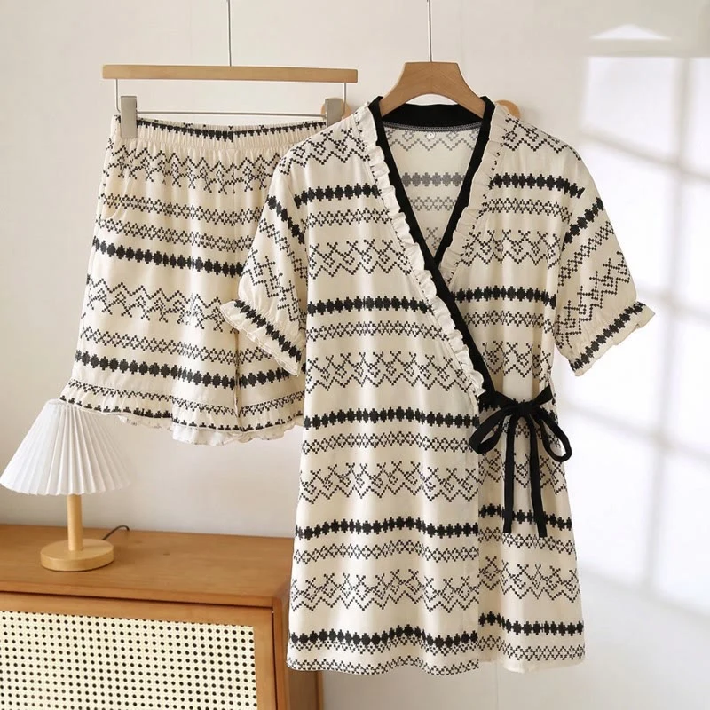 Clean Ownkoti Bohemian Pattern Ruffle Sleeve Pajama Set Top-Quality