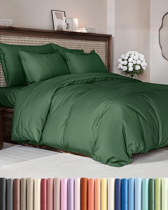 Durable Duvet Cover Full Size Set – Extra Soft Full Duvet Cover 80 quot x 90 quot with 2 Pillow Shams – Hotel Luxury Easy Care amp Fade with Zipper Closures amp Ties – All Season Comfy amp Breathable Emerald Green Prestigious