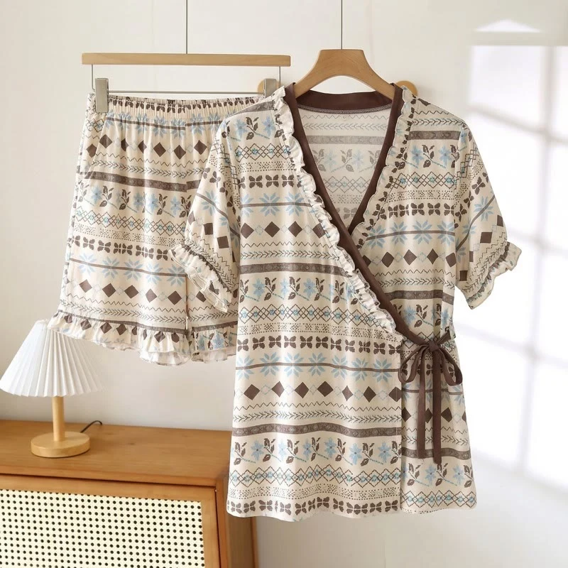 Exclusive Ownkoti Geometric Pattern amp Floral Ruffle Sleeve Pajama Set Secure
