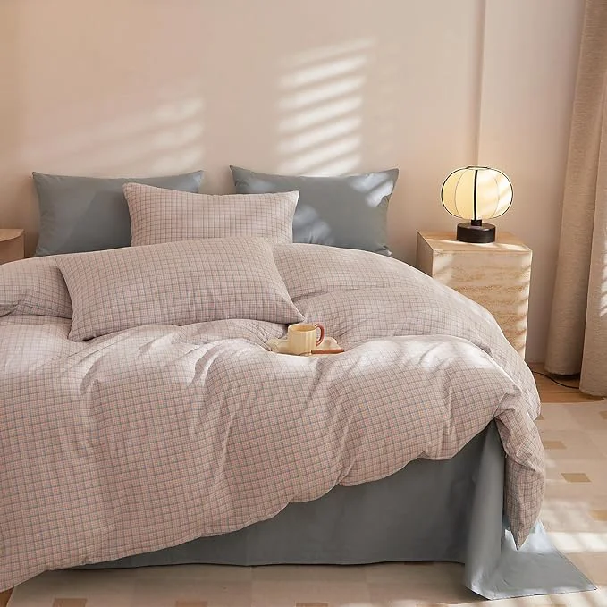 Effective EAVD Reversible Gingham Duvet Cover Twin Pink Blue Grid Plaid Bedding Set with 2 Pillowcases Modern Checkerd Grid Duvet Cover with Zipper Closure Farmhouse Gingham Bedding Set for Boys Women Men Innovative