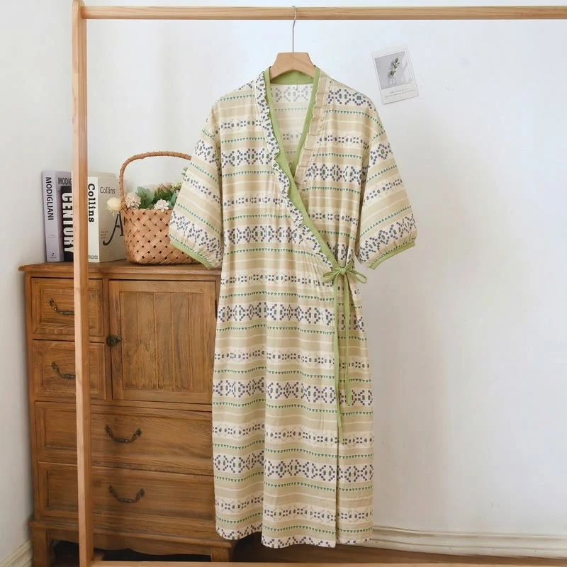 Eco-Friendly Ownkoti Geometric Pattern Ruffled Side-tie Nightgown Unique