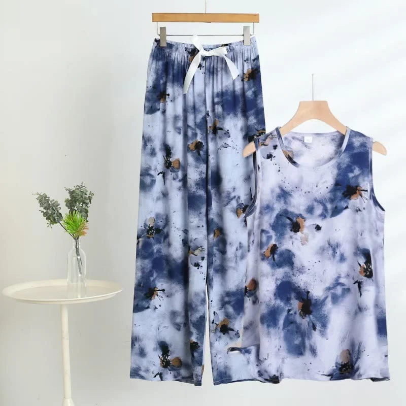 Expertly Made Ownkoti Blue Tie-Dye Tank amp Pants Pajama Set Top-Quality