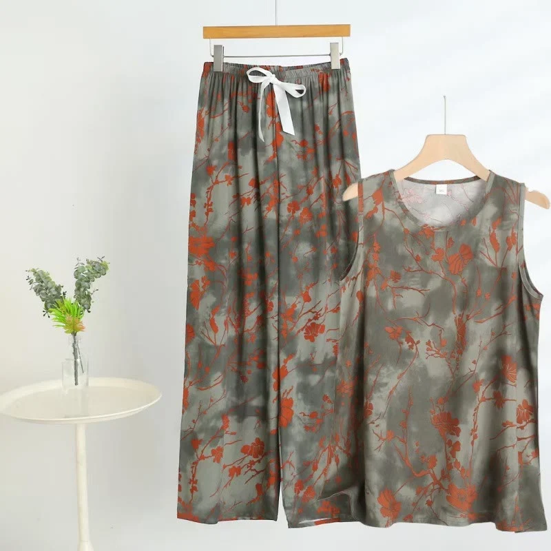 Safe Ownkoti Artistic Branch Floral Tank amp Pants Pajama Set High-Quality