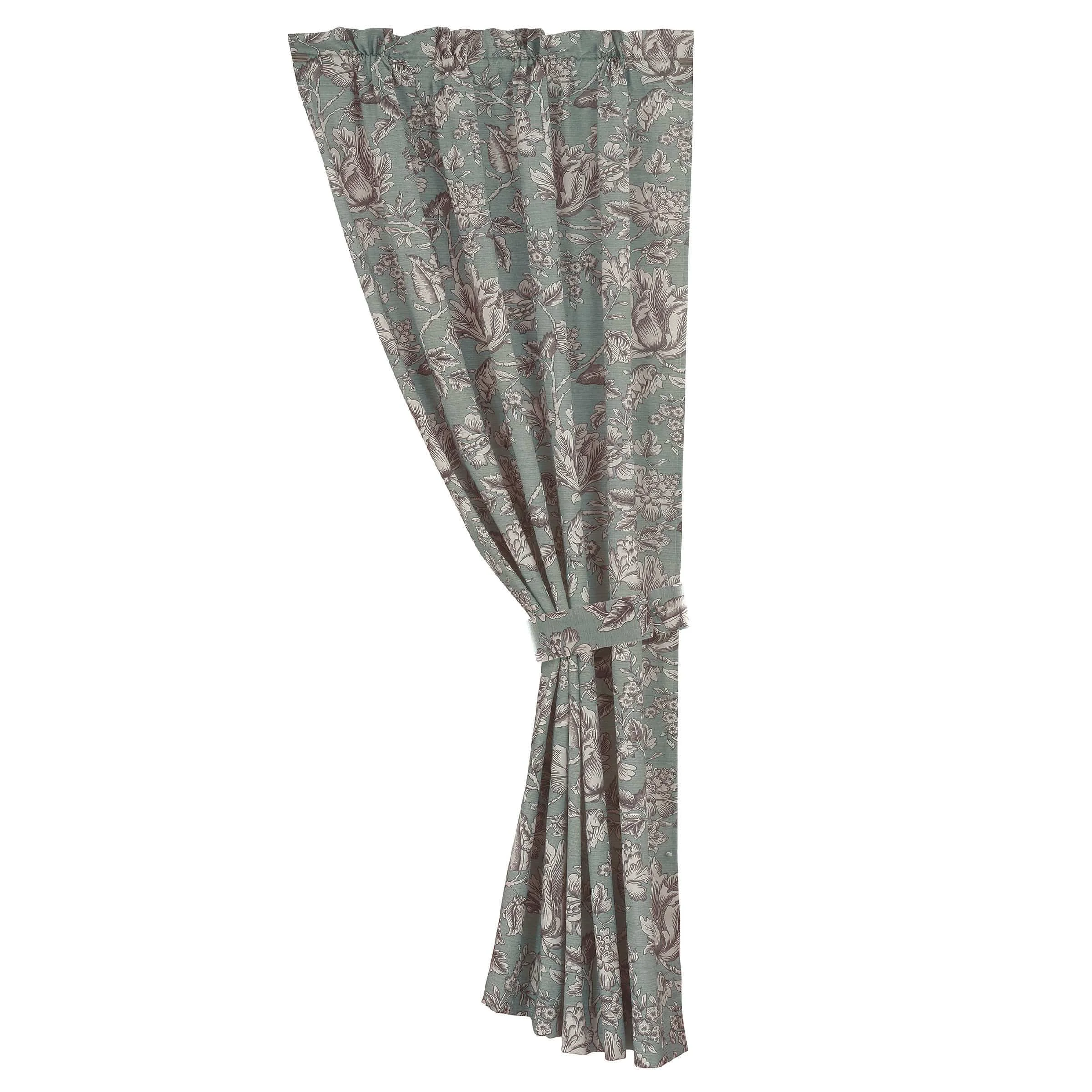 Soft Gramercy Jacobean Floral Curtain with Tieback Green