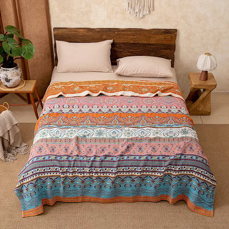 Certified Ownkoti Retro Stripe Pattern Cotton Quilt Blanket Fashionable