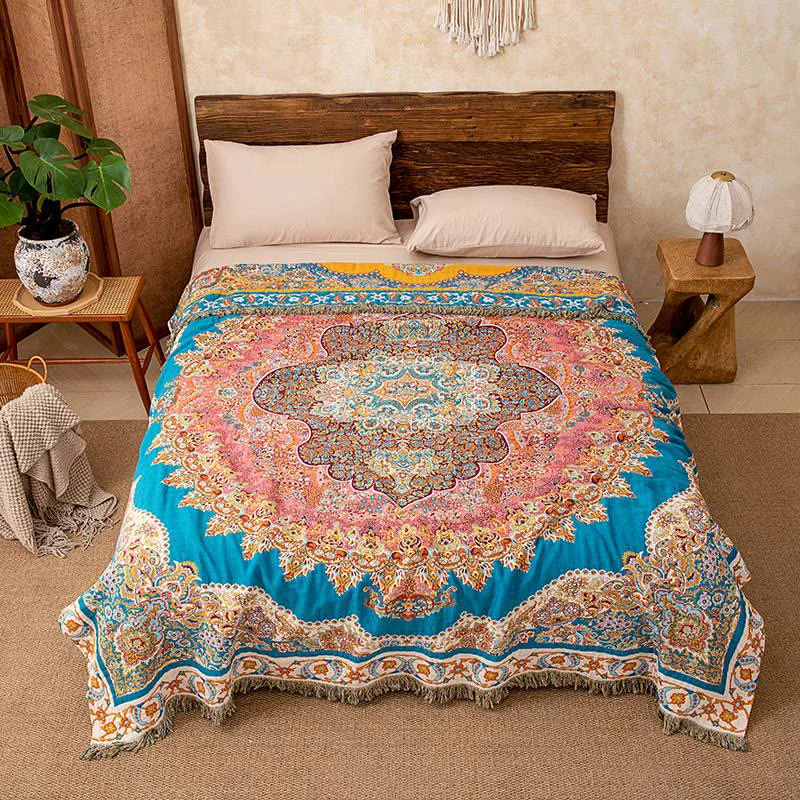 Reliable Ownkoti Vintage Pattern Cotton Gauze Tassel Quilt Blanket Comfortable
