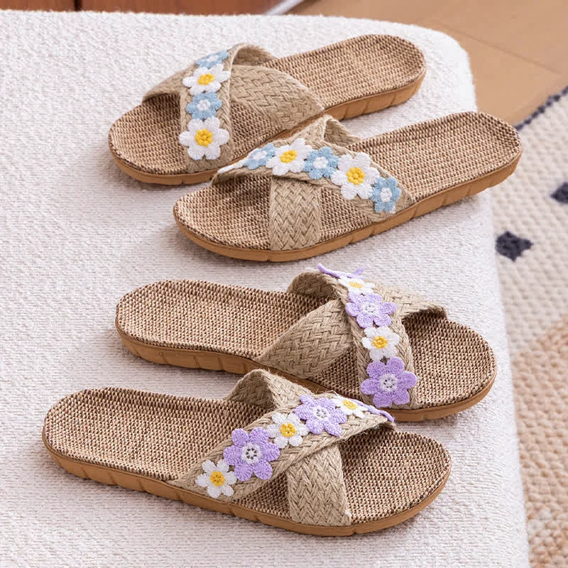 Luxury Ownkoti Cross-Band Woven Straw Slides Slippers Trendy