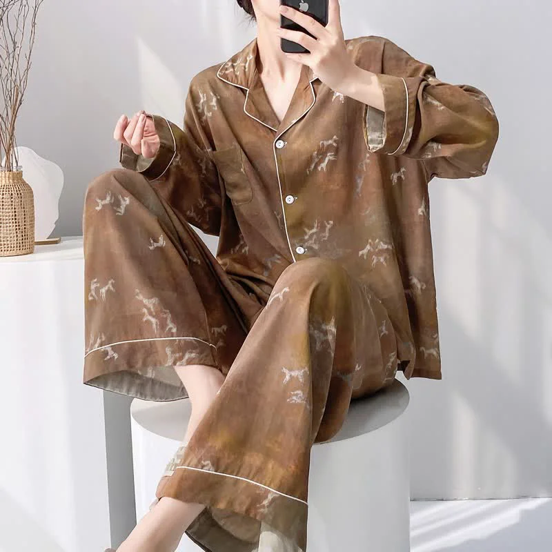Long-Lasting Ownkoti Vintage Horse Pattern Pajama Set Expertly Made
