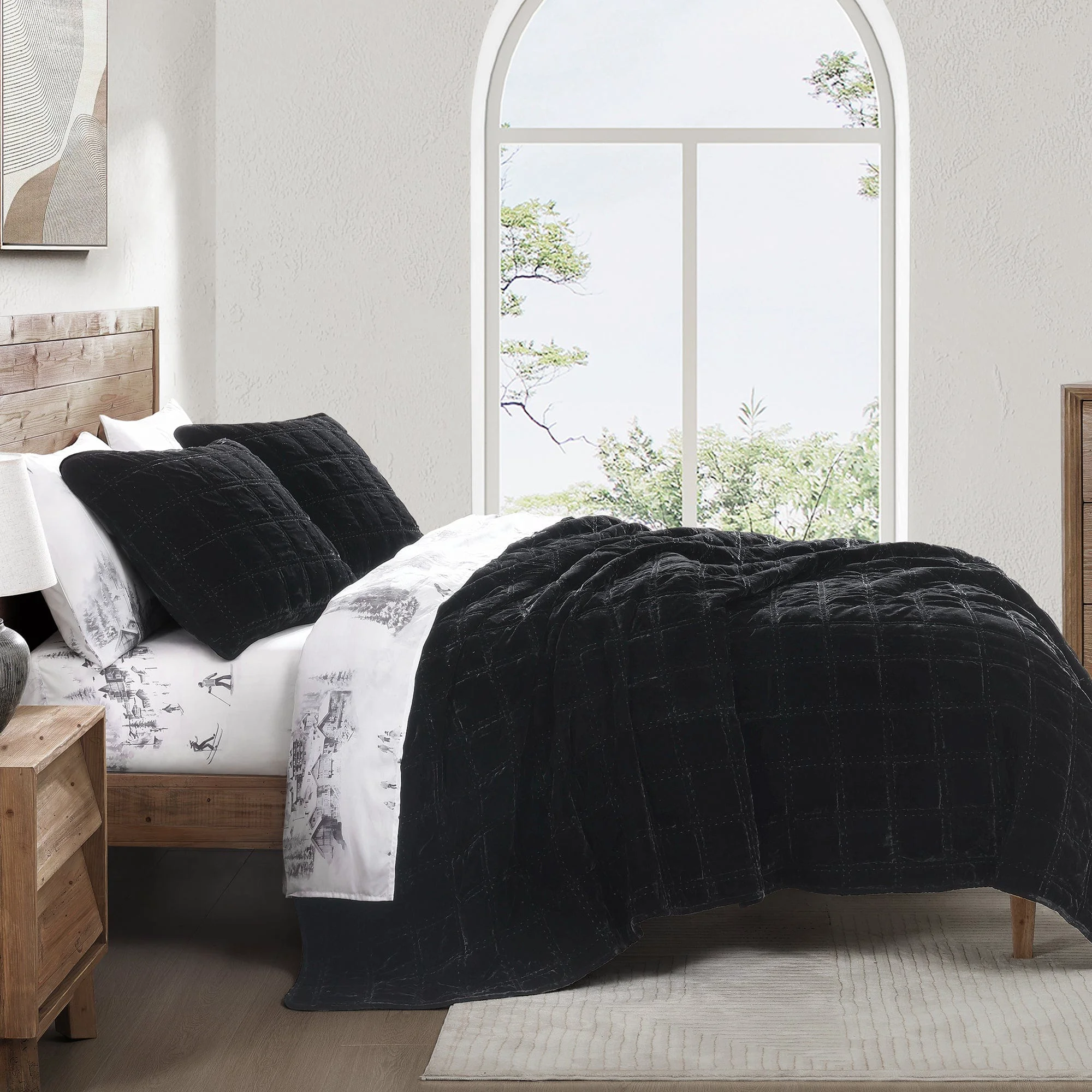 High-Quality Stella Faux Silk Double Box Stitch Quilt Set 3 Pc First-Class