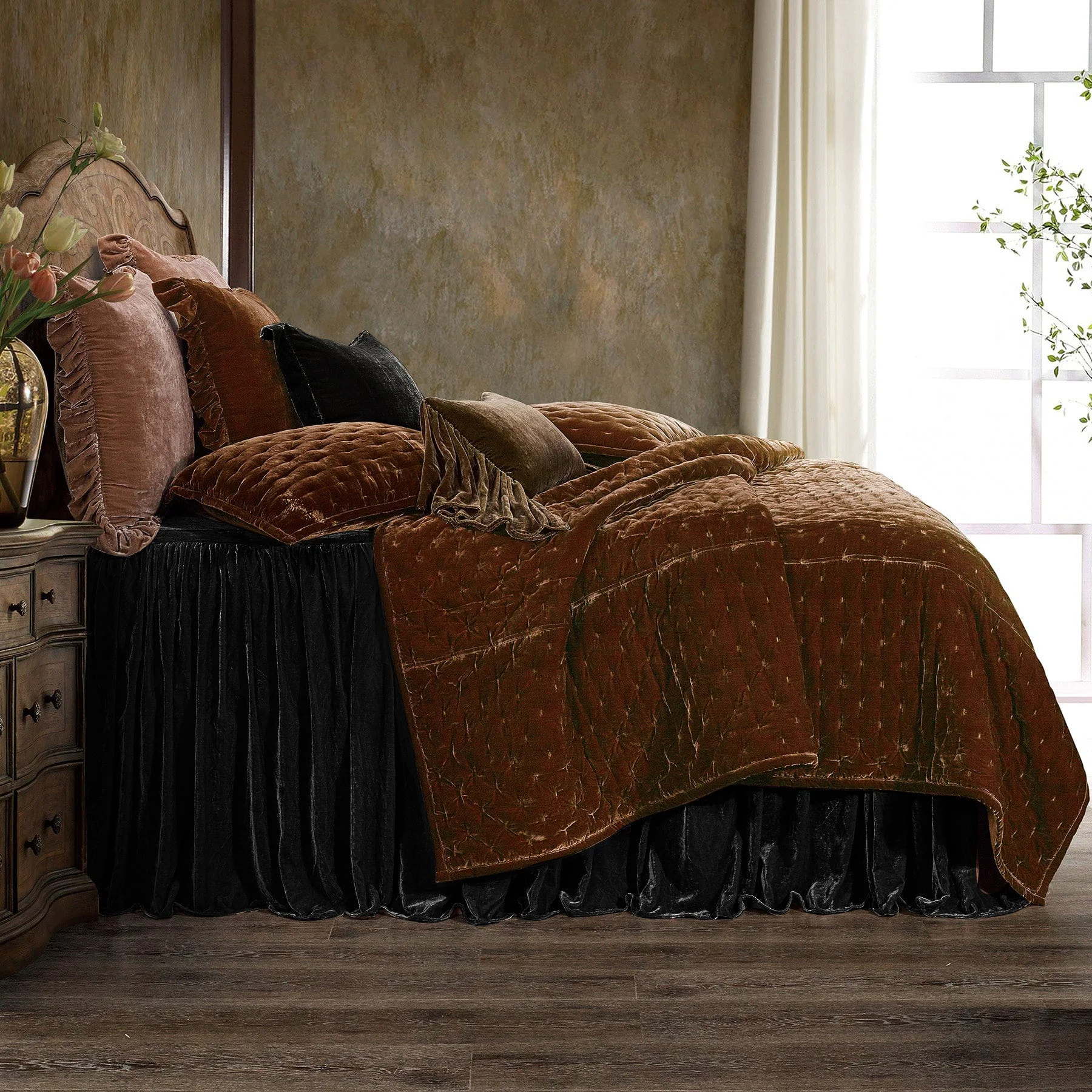 Functional Stella Faux Silk Velvet Bedspread Set 2 Pc Convenient