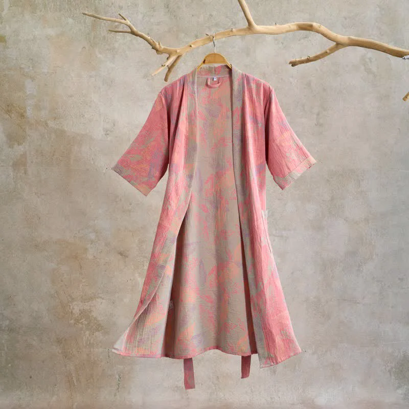 Official Ownkoti Artistic Leaf Short Sleeve Cotton Robe Exceptional