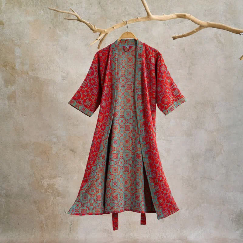 Elite Ownkoti Vintgae Pattern Short Sleeve Cotton Robe Fine Crafted