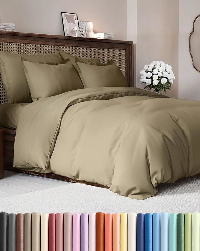 Authentic Duvet Cover Full Size Set – Extra Soft Full Duvet Cover 80 quot x 90 quot with 2 Pillow Shams – Hotel Luxury Easy Care and Fade w Zipper Closures amp Ties – All Season Comfy Cozy amp Breathable Khaki First-Class