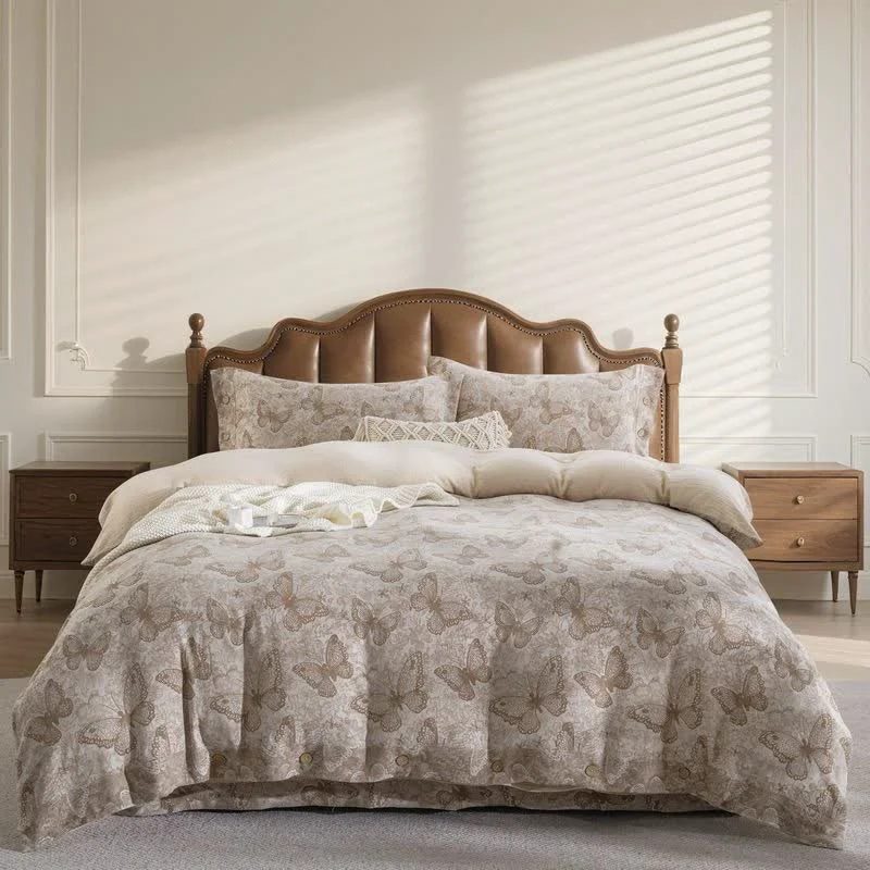 Versatile Ownkoti Pastoral Butterfly Cotton Gauze Bedding Set 4PCS Classic