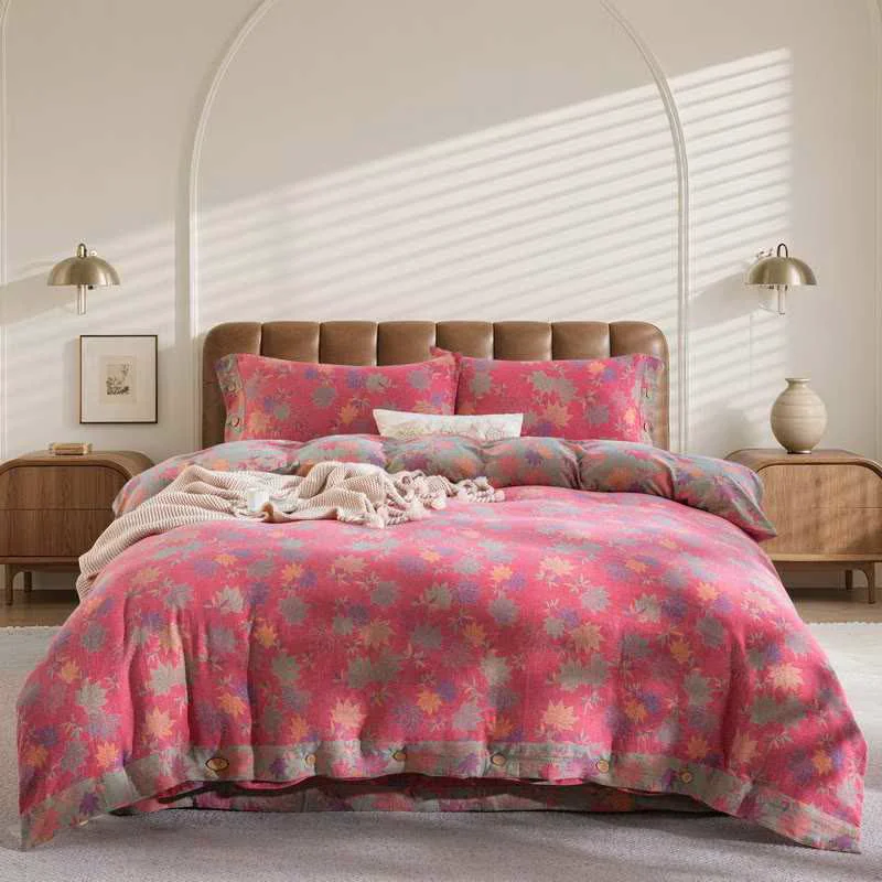 Breathable Ownkoti Rustic Maple Leaf Cotton Bedding Set 4PCS Verified