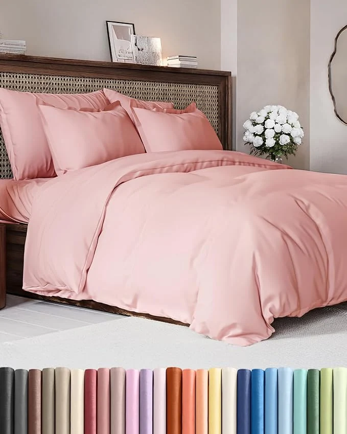 Green Duvet Cover Queen Size Set – Extra Soft Queen Duvet Cover 90 quot x 90 quot with 2 Pillow Shams – Hotel Luxury Easy Care amp Fade w Zipper Closures amp Ties – All Season Comfy and Breathable Baby Pink Exceptional