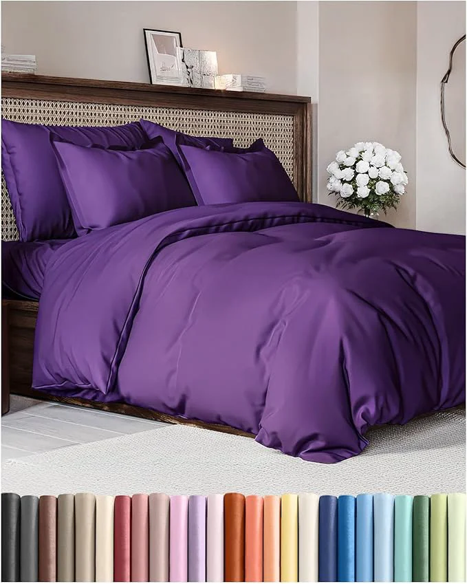 Genuine Duvet Cover King Size Set – Extra Soft King Duvet Cover 104 quot x 90 quot with 2 Pillow Shams – Hotel Luxury Easy Care and Fade w Zipper Closures amp Ties – All Season Comfy Cozy amp Breathable Purple Minimalist