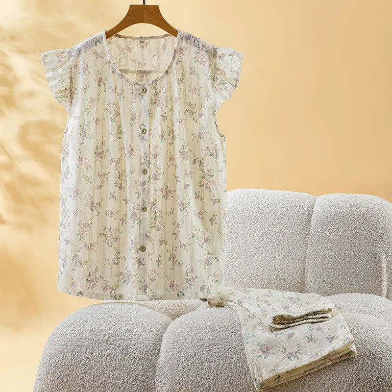 Pure Ownkoti Rose Cotton Flutter Sleeve Loungewear Set Trusted