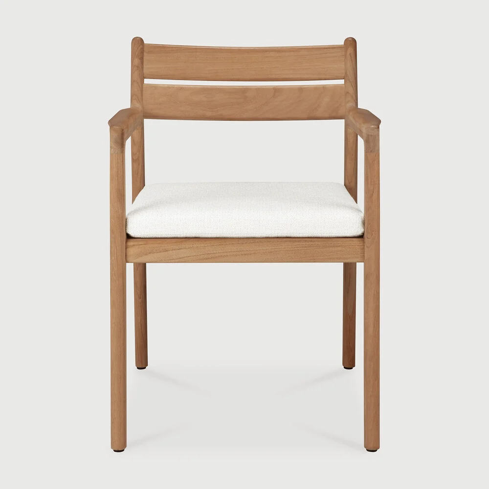 Consistent Jack outdoor dining chair – teak – Off White fabric – with arms Versatile
