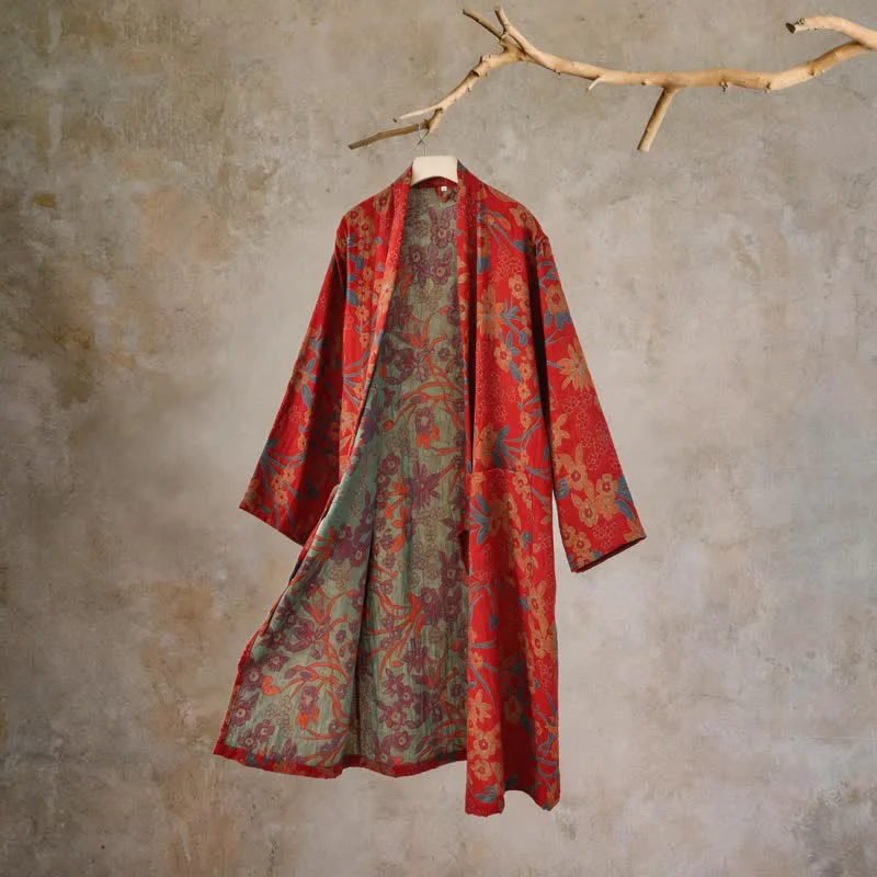 Eco-Friendly Ownkoti Pastoral Floral Jacquard Kimono Cotton Robe Recyclable
