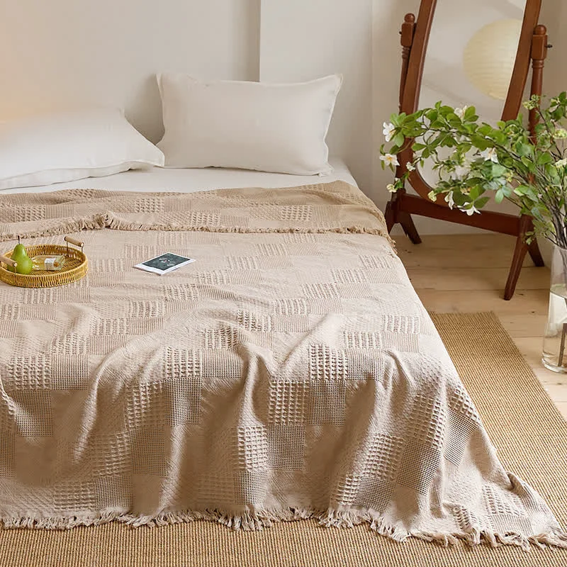 Enhanced Ownkoti Checkerboard Waffle Cotton Quilt Blanket Modern