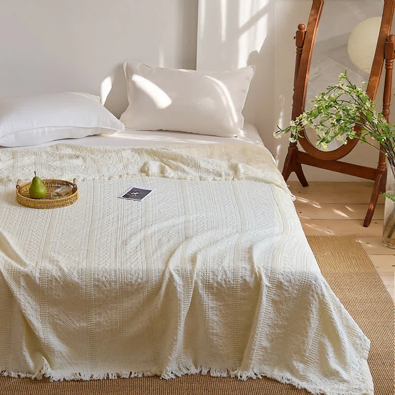 Next-Generation Ownkoti Waffle Weave Quilt Blanket with Tassel Fringe Selected