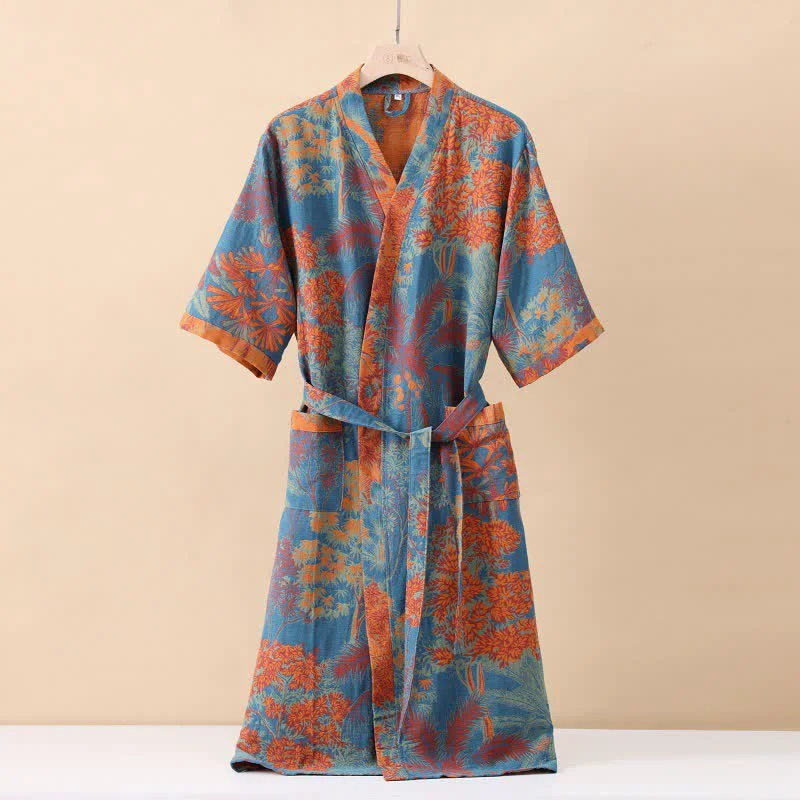 Artisan Ownkoti Artistic Plant Cotton Double Gauze Robe Classic