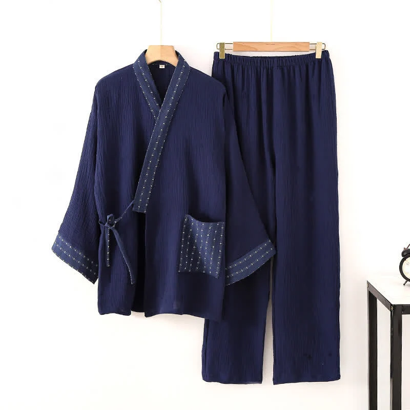 User-Friendly Ownkoti Navy Cotton Gauze Kimono Pajama Set Genuine