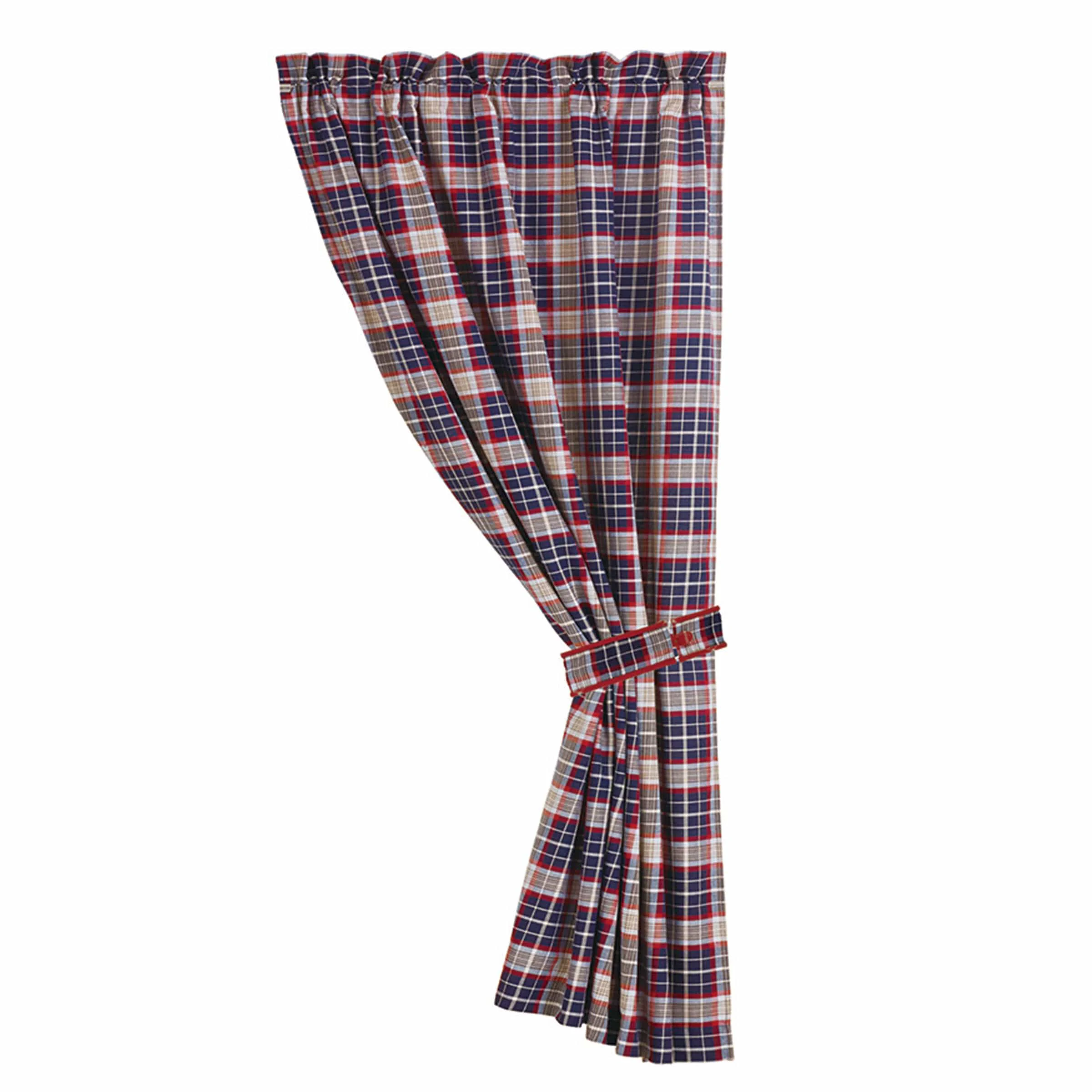Solid Blue Plaid Curtain with Tieback Breathable