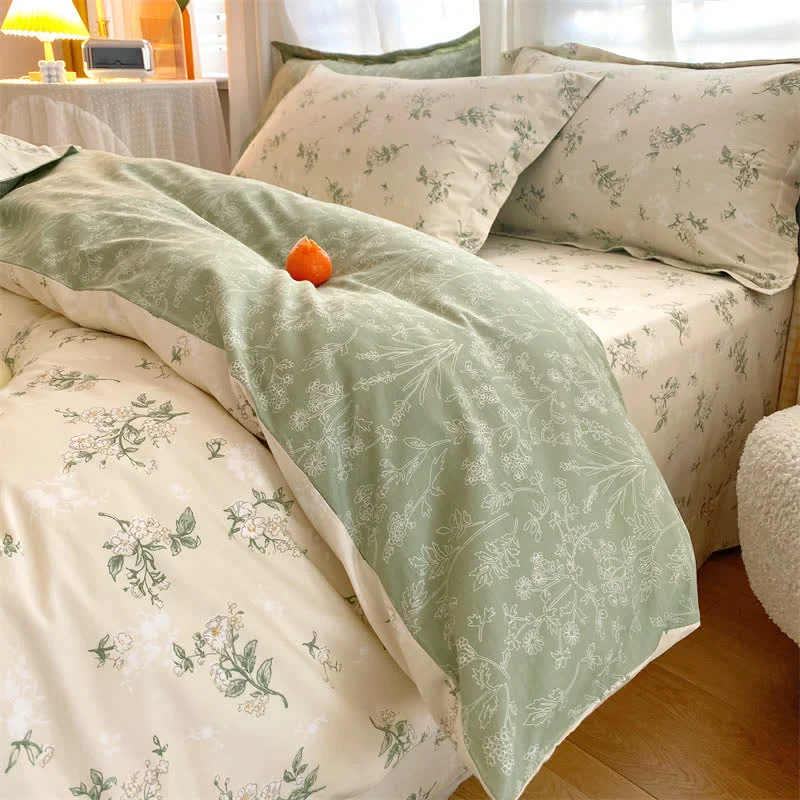 Trendy Ownkoti Refresh Floral Leaf Pure Cotton Bedding Set 4PCS Traditional
