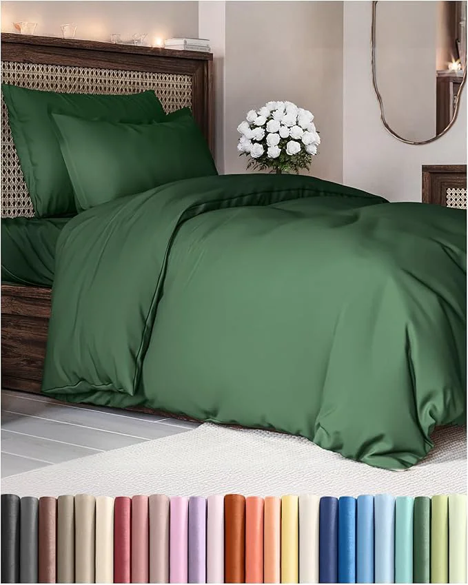 Duvet Cover Twin Twin XL Size Set – Extra Soft Twin Twin XL Duvet Cover 68 quot x 90 quot with 1 Pillow Sham – Hotel Luxury Easy Care Fade w Zipper Closures amp Ties – Comfy amp Breathable Emerald Green Casual