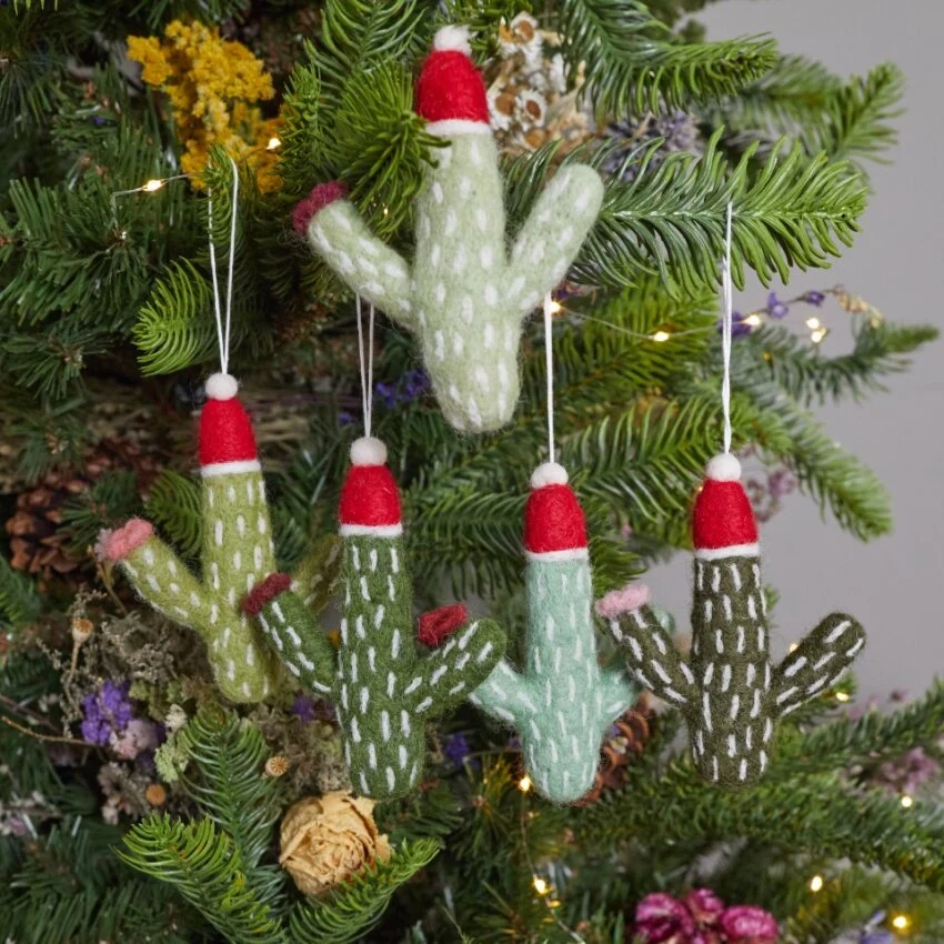 Recyclable Christmas Cactus Felt Ornaments Set of 5 Casual