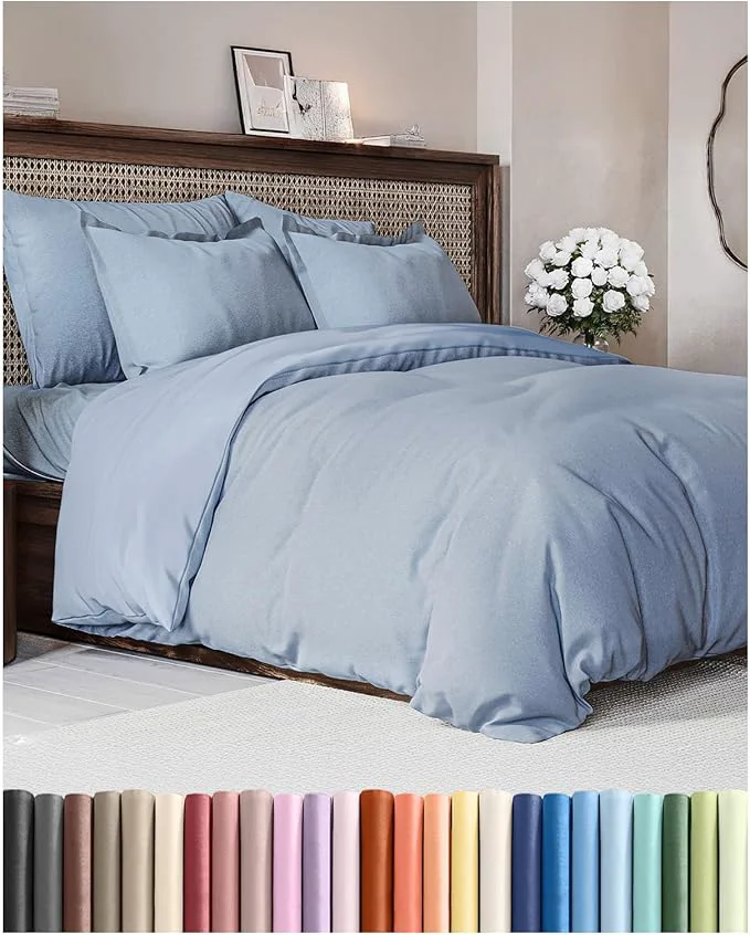Detailed Duvet Cover Cal King Size Set – Extra Soft Cal King Duvet Cover 104 quot x 98 quot with 2 Pillow Shams – Hotel Luxury Easy Care amp Fade w Zipper Closures amp Ties – Comfy and Breathable Heathered Blue Certified