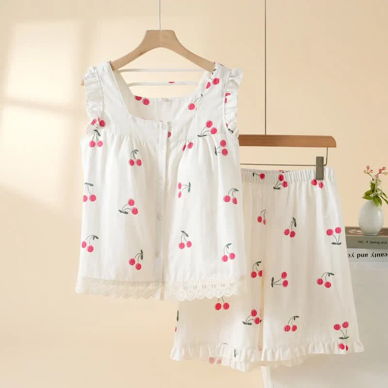 Sophisticated Ownkoti Cherry Cotton Cap Sleeve Pajama Set Recyclable