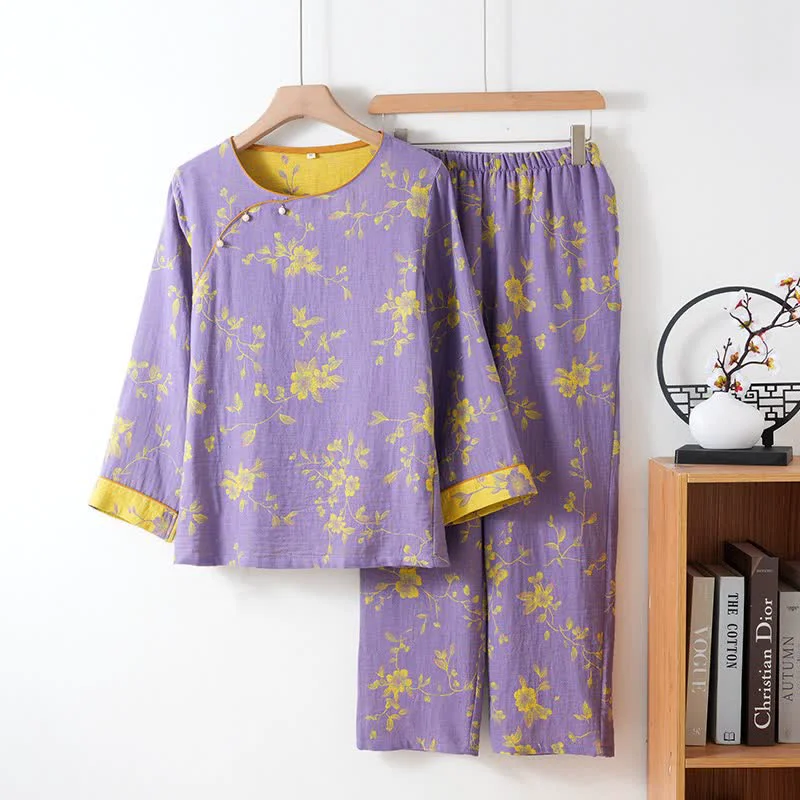 Practical Ownkoti Asian Inspired Floral Cotton Pajama Set Optimized