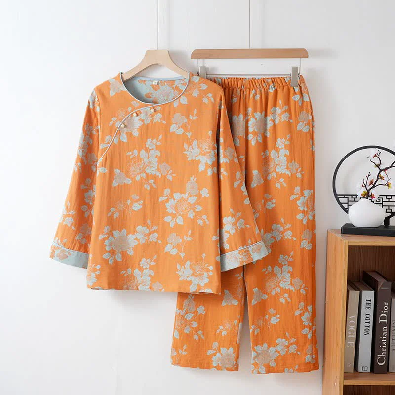 Environmentally Friendly Ownkoti Vintage Asian Inspired Floral Cotton Pajamas Original Design