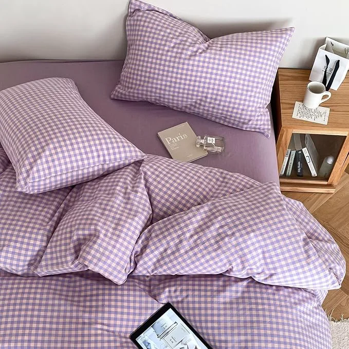 Expertly Made mixinni Purple Gingham Comforter Set Twin XL Plaid Comforter Set 3 Pieces 1 Purple Grid Comfoter with 2 Pillow Cases for All Seasons Soft Fluffy Modern Grid Pattern Printed Bedding-Twin XL Size Eco-Friendly