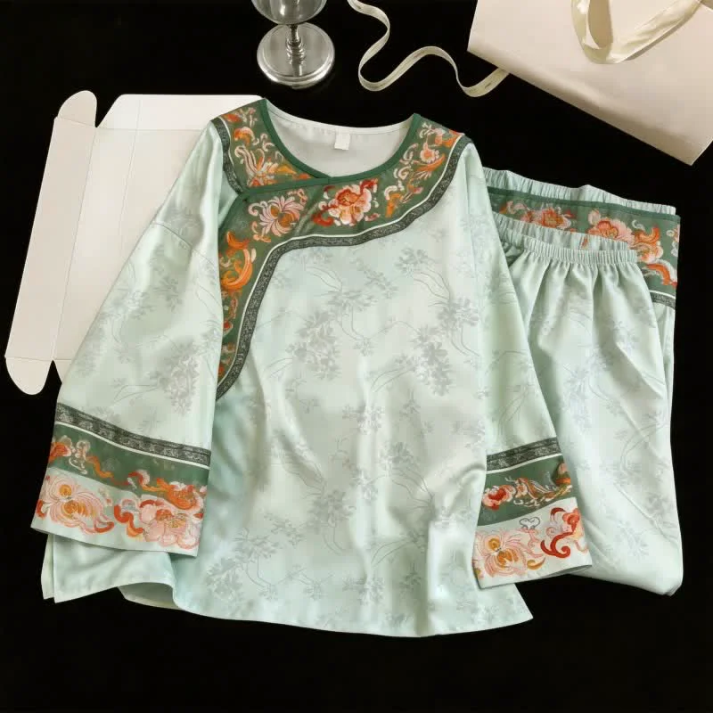Unique Ownkoti Light Green Vintage Floral Pajama Set Excellent