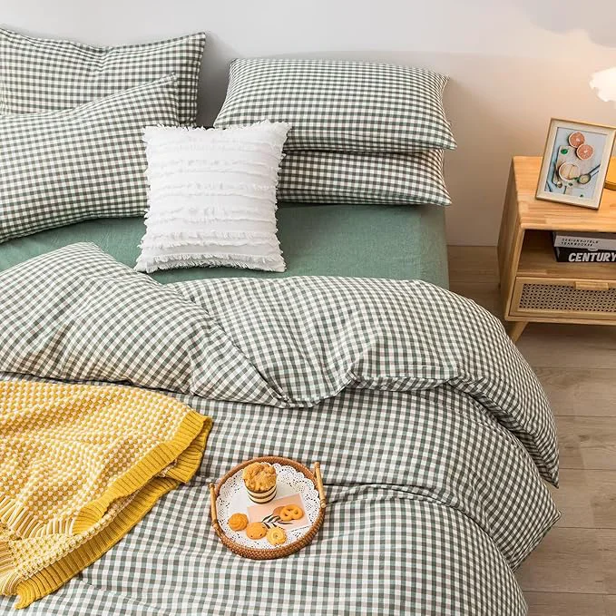Detailed mixinni Green Gingham Comforter Set Twin XL Plaid Comforter Set 3 Pieces 1 Green Grid Comfoter with 2 Pillow Cases for All Seasons Soft Fluffy Modern Grid Pattern Printed Bedding-Twin XL Size Trusted