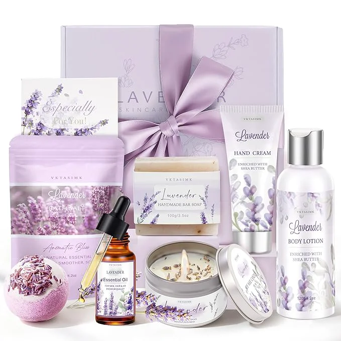 Genuine Gifts for Women Lavender Bath and Body Gift Basket Relaxing Spa Self Care Gift Durable
