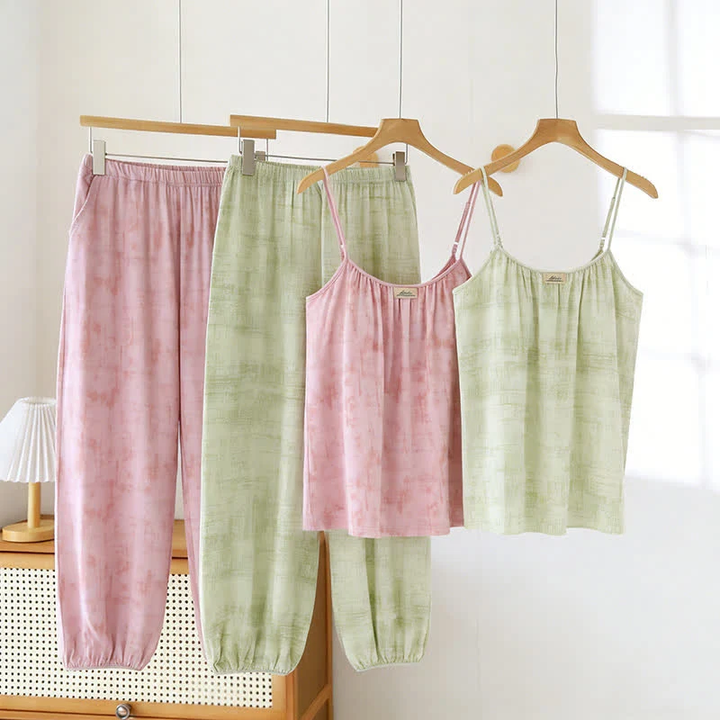 Elite Ownkoti Artistic Watercolor-Inspired Cotton Camisole amp Pants Sleepwear Convenient